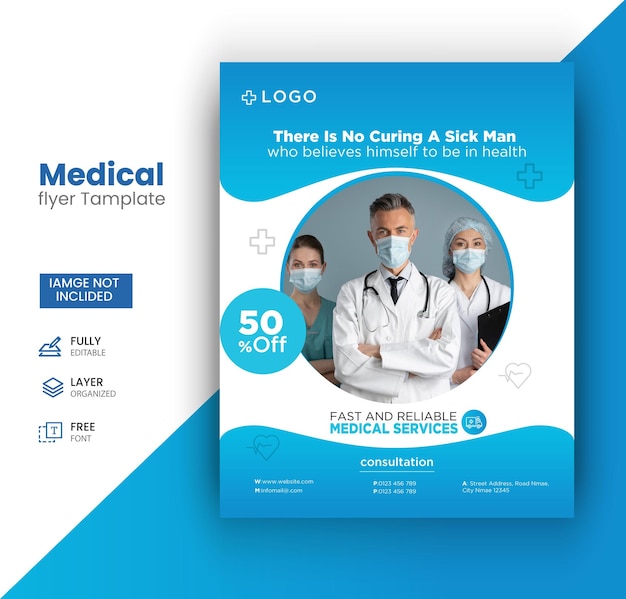 desenho de modelo de cartaz e folheto de cuidados médicos