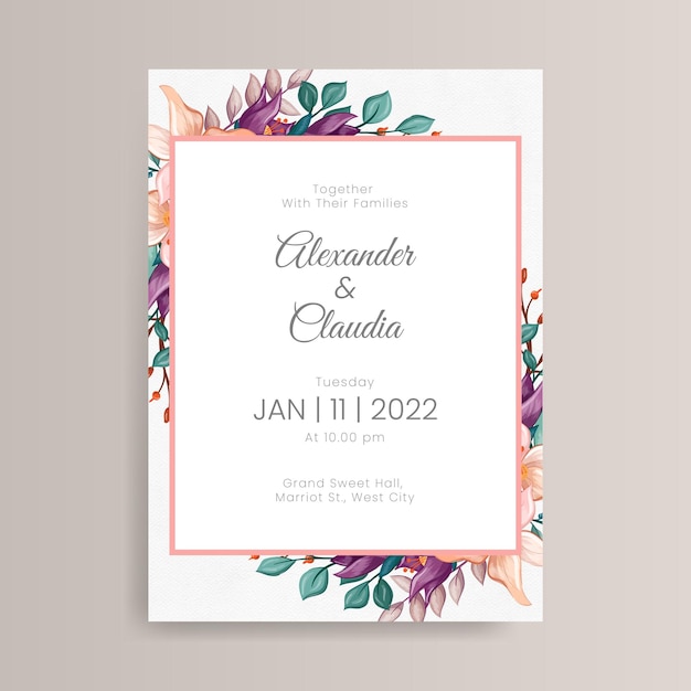 Desenho de modelo de convite de casamento floral desenhado à mão