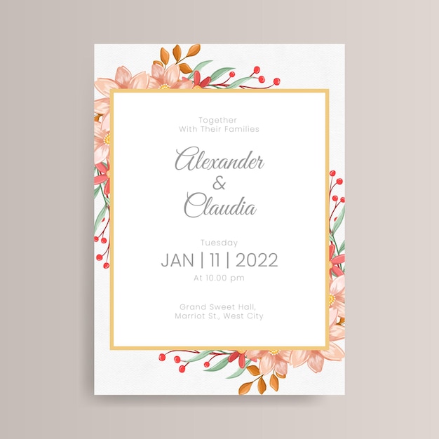 Desenho de modelo de convite de casamento floral desenhado à mão