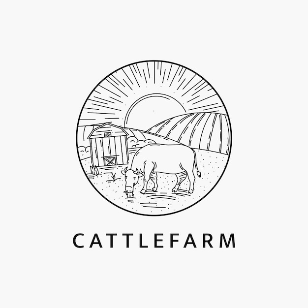 Vetor desenho de modelo de ilustração de arte de linha de logotipo de fazenda de gado minimalista