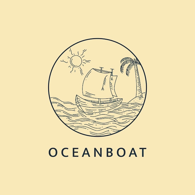 Vetor desenho de modelo de ilustração de linha de arte do logotipo de barco oceânico minimalista