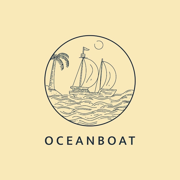 Vetor desenho de modelo de ilustração de linha de arte do logotipo de barco oceânico minimalista