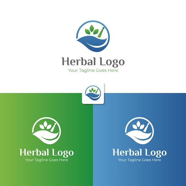 Vetor desenho de modelo de logotipo de ervas ou logotipo de farmácia logotipo natural com folhas verdes em gradiente