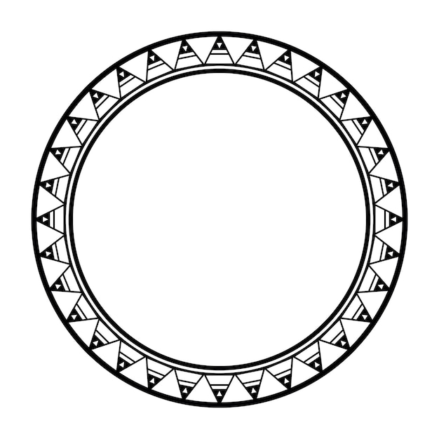 Desenho de moldura de borda maori geométrica redonda simples preto e branco