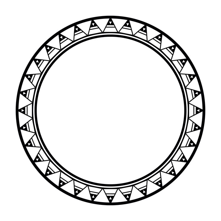 Vetor desenho de moldura de borda maori geométrica redonda simples preto e branco