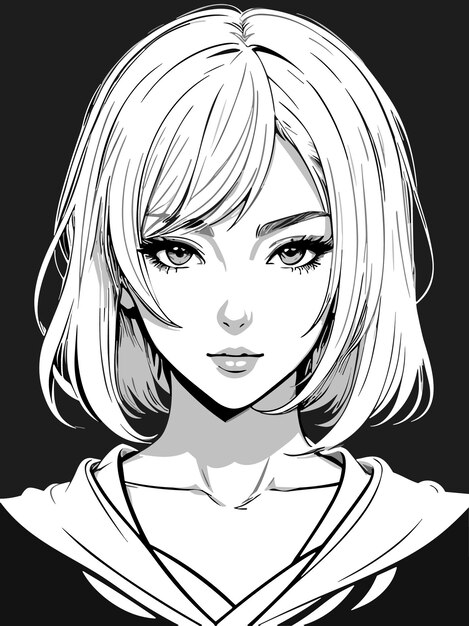 Desenho de mulher jovem e bonita em preto e branco para colorir anime estilo artístico ilustração retrato