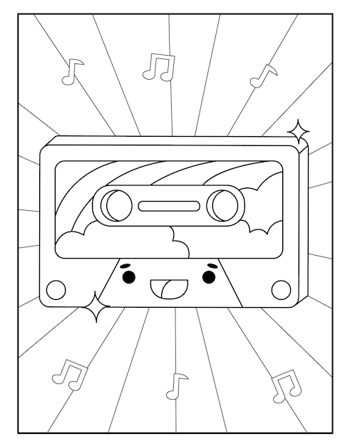 Vetor desenho de música kawaii para colorir