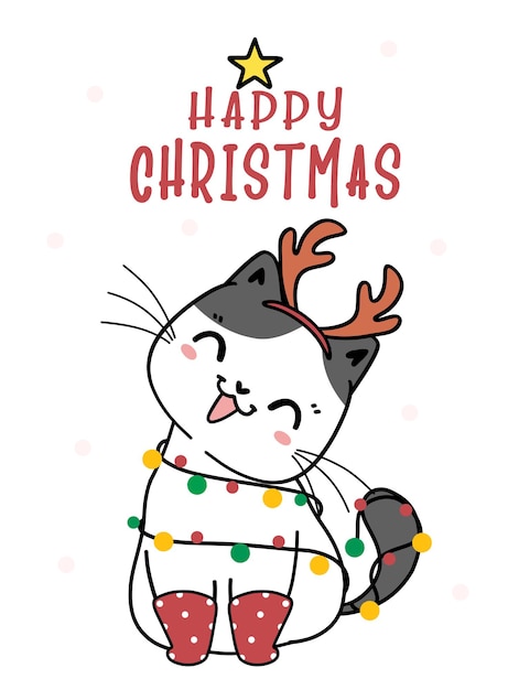 Desenhos animados de Natal de gato kawaii imagem vetorial de