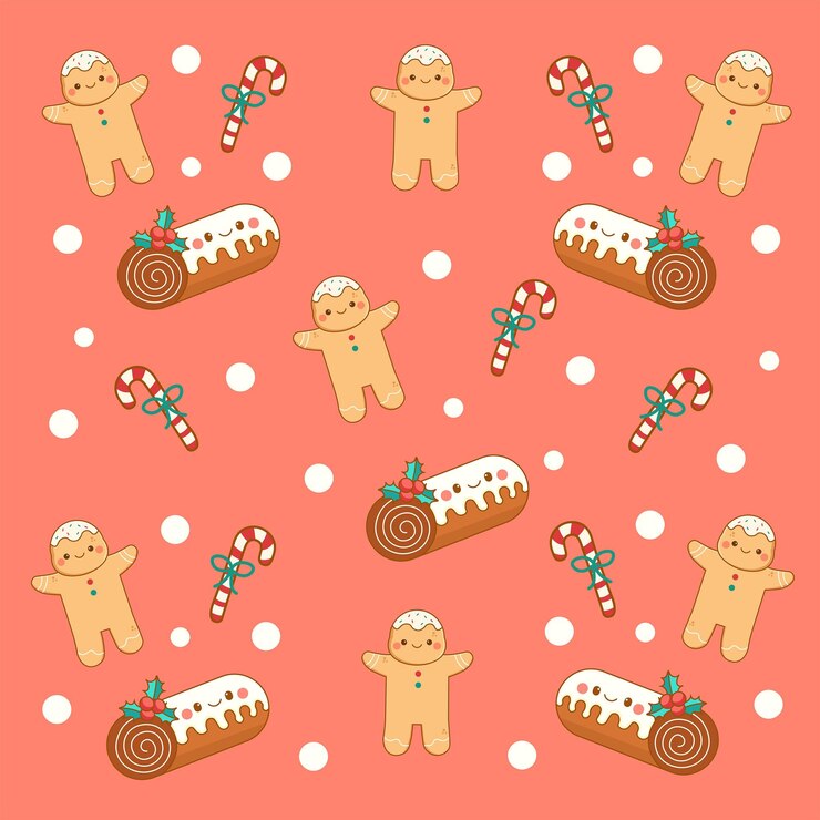 Vetor desenho de natal desenhado à mão com pão de gengibre e pudim de natal