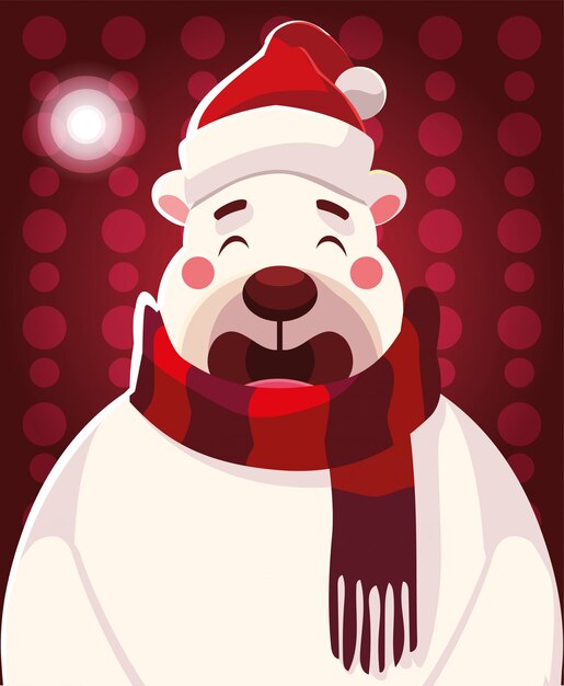 Desenho de natal do urso polar com chapéu e cachecol