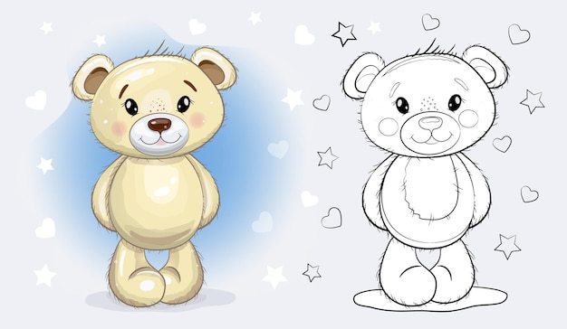 desenho de Natal fofo menino de pelúcia ursinho ilustração vetorial de boneca para colorir