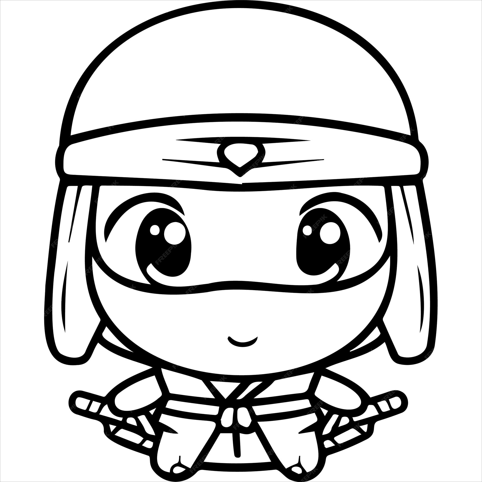 Desenho para colorir Ninja Kawaii Chibi preto · Creative Fabrica