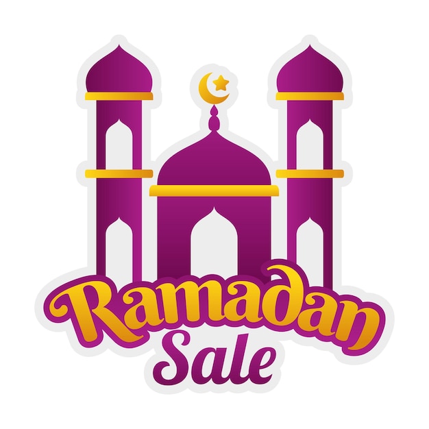 Vetor desenho de padrão de bandeira de etiqueta de venda islâmica do ramadan com ilustração de mesquita