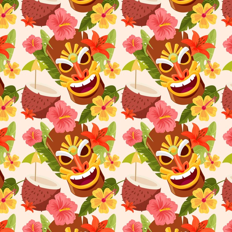 Vetor desenho de padrão havaiano desenhado à mão