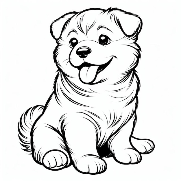 Vetor desenho de página de desenho de cão cachorro samoyed bonito