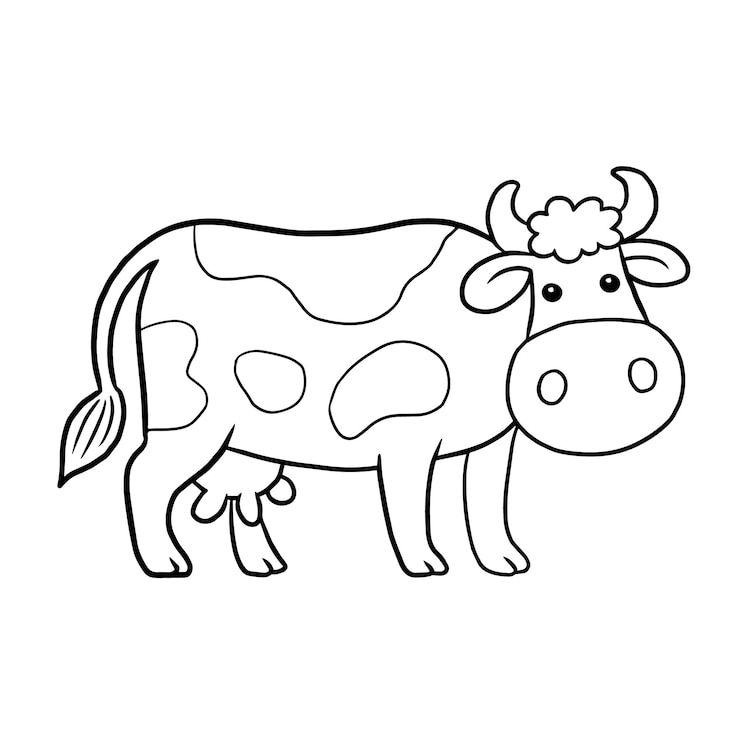 Vetor desenho de página para colorir de desenho de desenho de página para colorir de animal de desenho animado de vaca fofo kawaii doodle