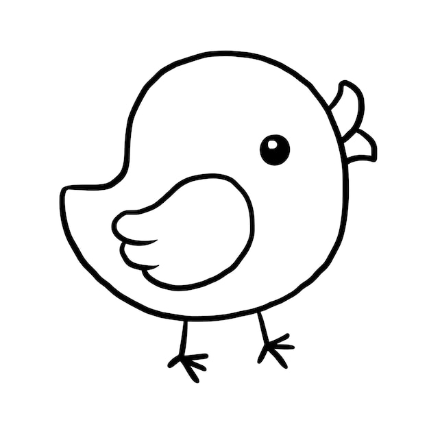 Vetor desenho de página para colorir de doodle kawaii bonito animal de desenho de frango