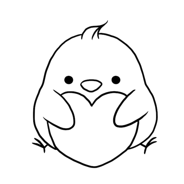 Desenho de página para colorir de doodle kawaii bonito animal de desenho de  frango