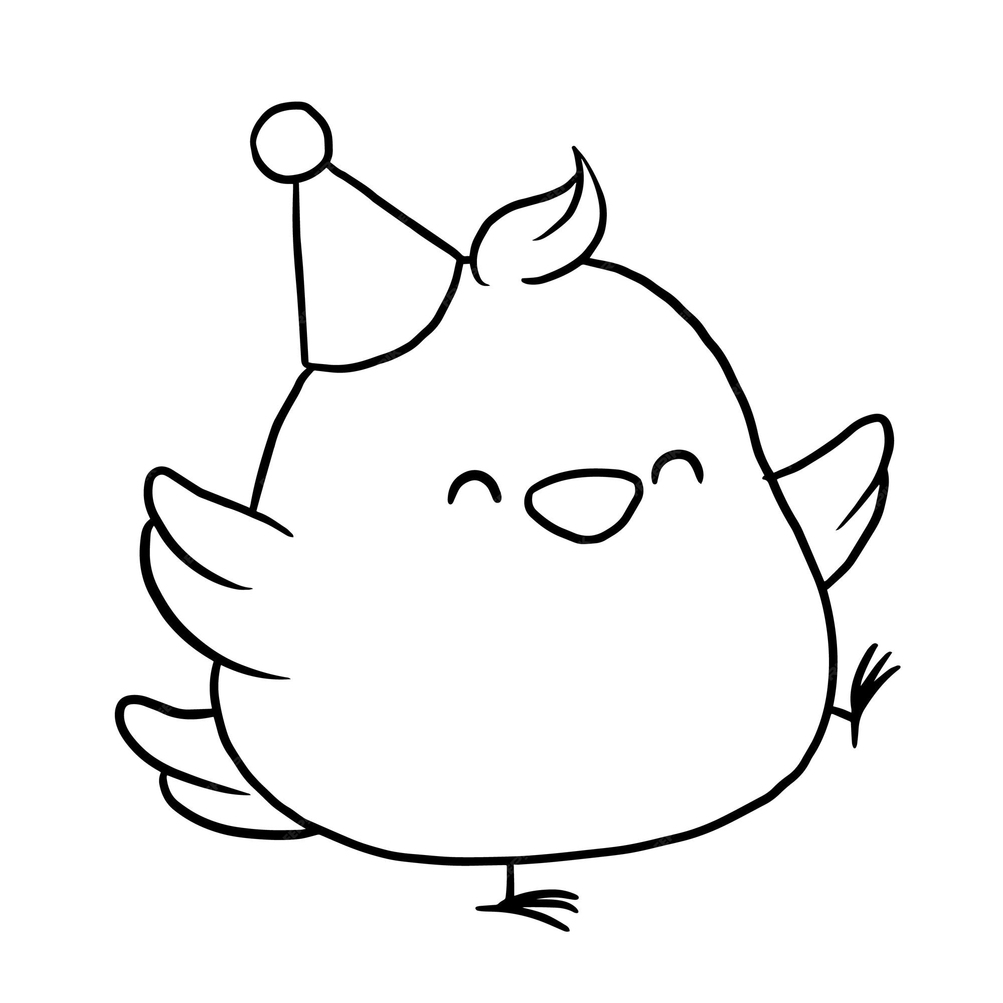 Desenho de página para colorir de doodle kawaii bonito animal de desenho de  frango