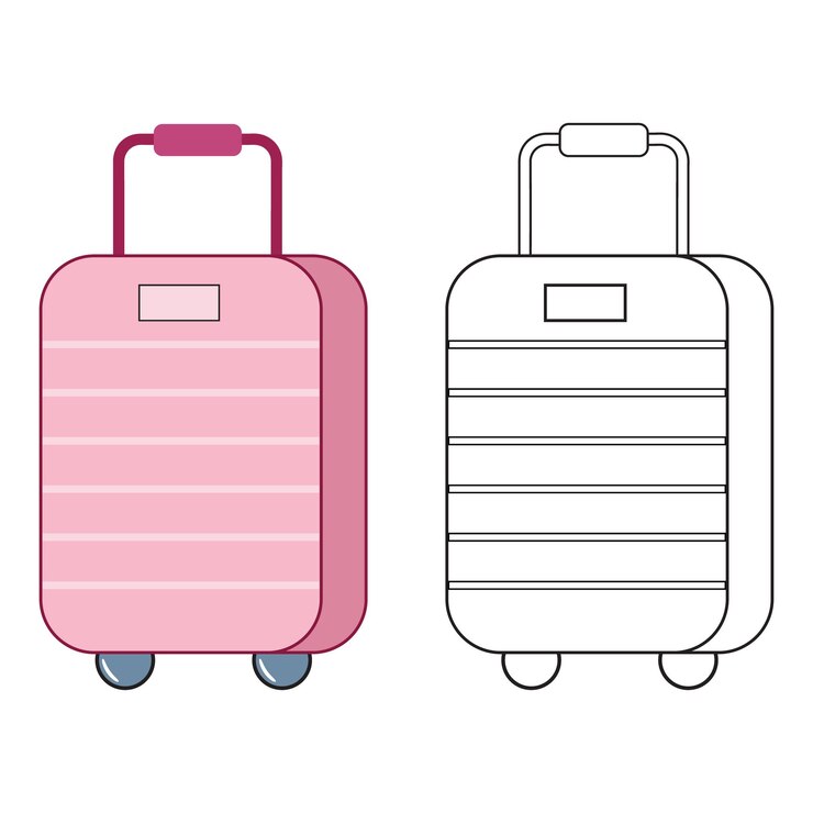Vetor desenho de página para colorir de mala de viagem com clipart desenho animado férias de verão página para colorir de férias