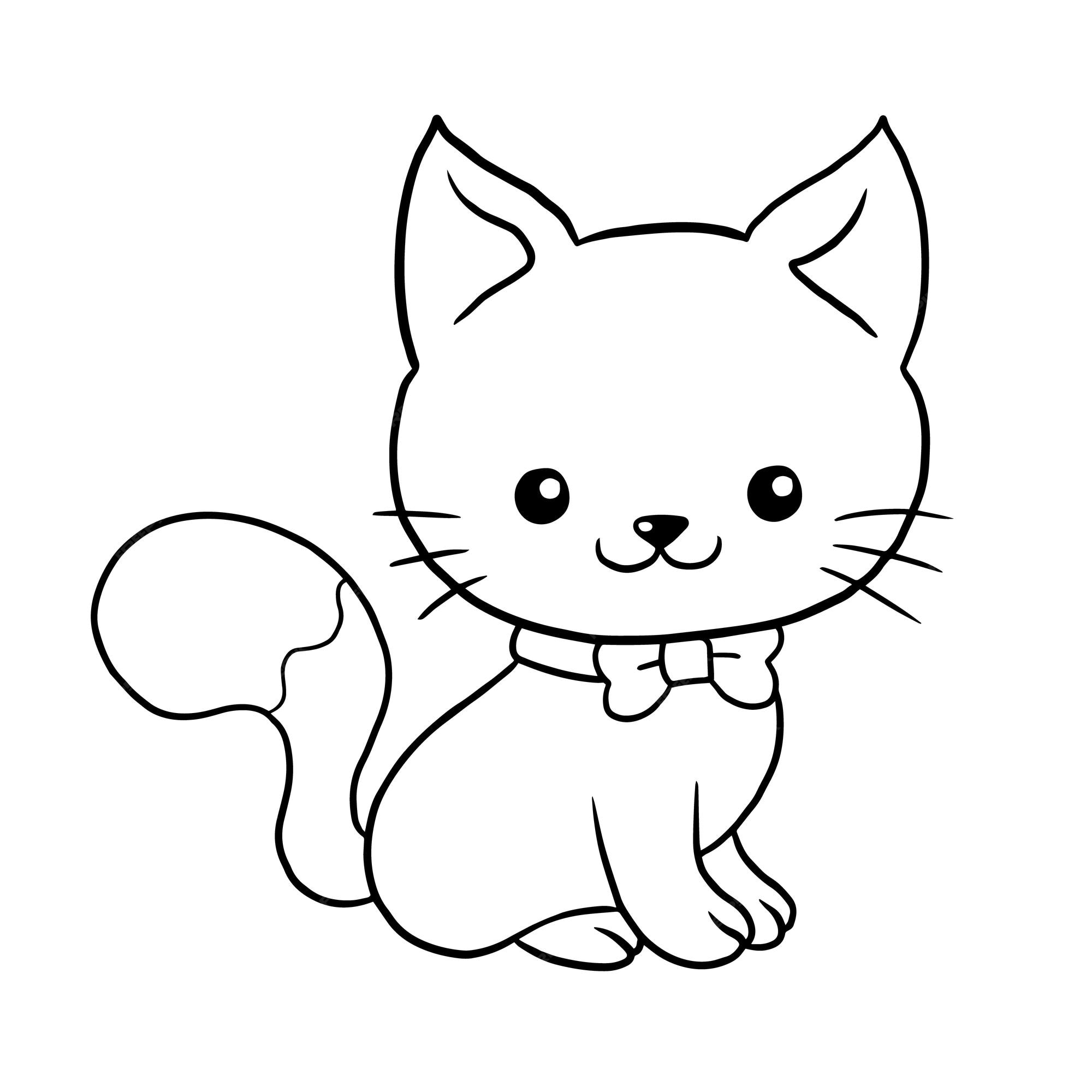 Desenho de página para colorir de rabisco kawaii bonito animal de desenho  de gato | Vetor Premium