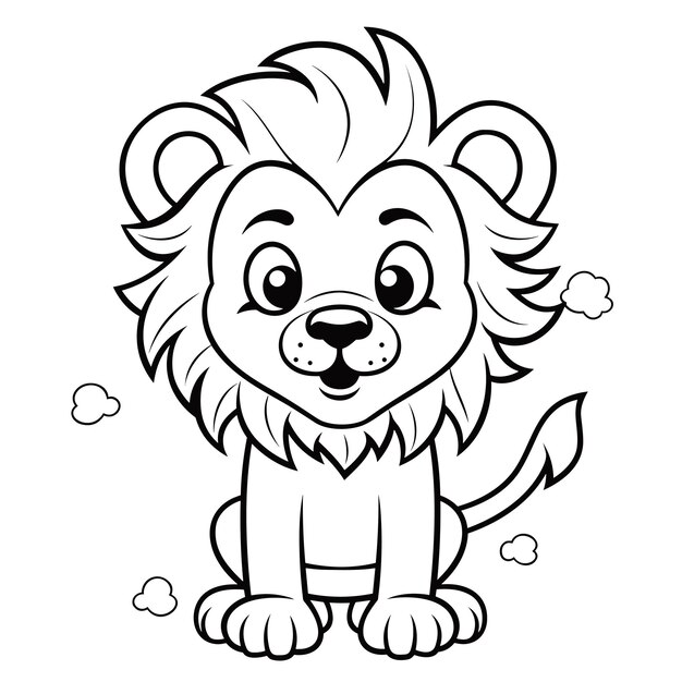 Vetor desenho de páginas de desenho animado de leão bonito para crianças colorir ilustração vetorial preto e branco