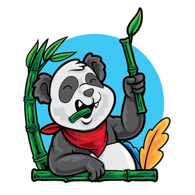 Desenho de panda comendo ilustração de bambu