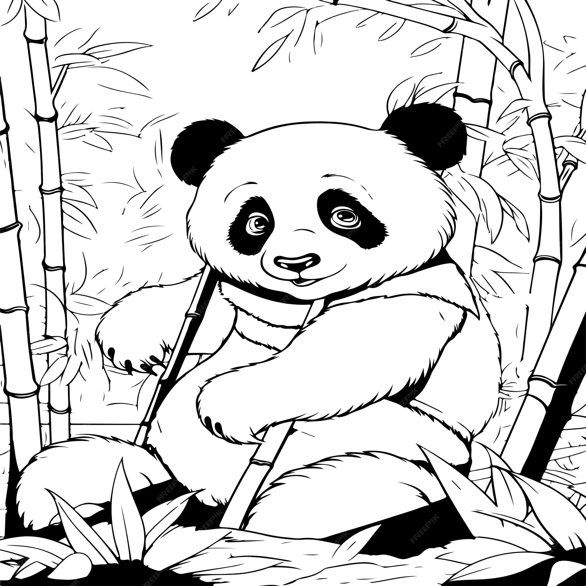 Cute Panda with a Bamboo Lantern Página para colorir