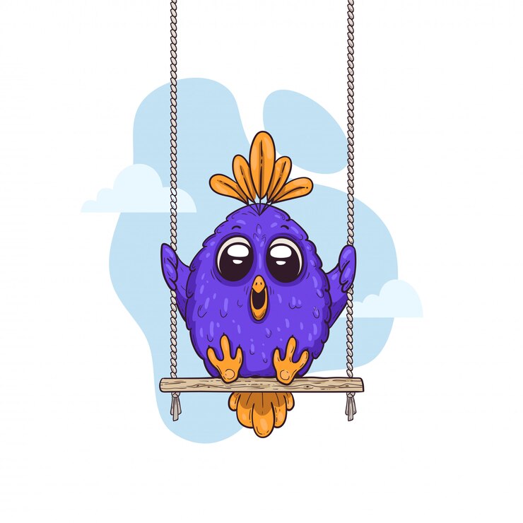 Desenho de pássaro fofo em um balanço