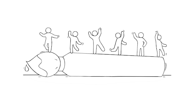 Desenho de pequenas pessoas em pé no pincel. Mão-extraídas ilustração vetorial dos desenhos animados.