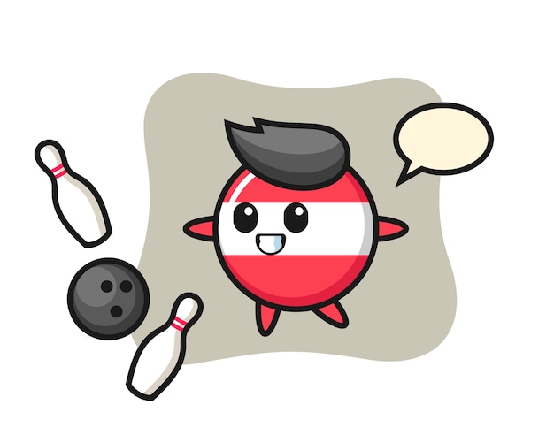 Desenho de personagem da bandeira da áustria jogando boliche