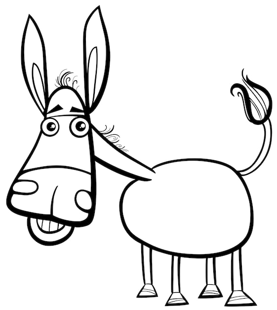 Desenho de personagem de animal de fazenda de burro de desenho animado para colorir
