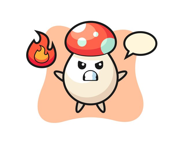 Desenho de personagem de cogumelo com gesto de raiva, design de estilo fofo para camiseta, adesivo, elemento de logotipo
