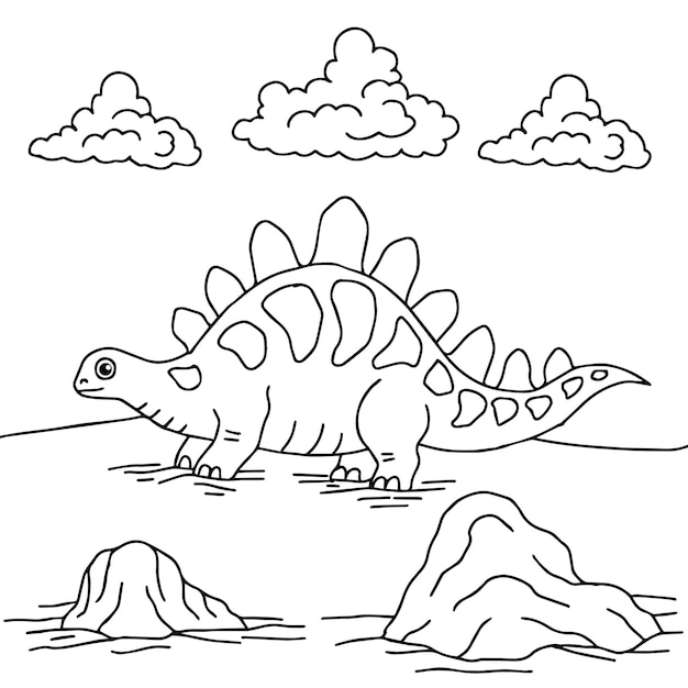 Vetor desenho de personagem de dinossauro para colorir para criança