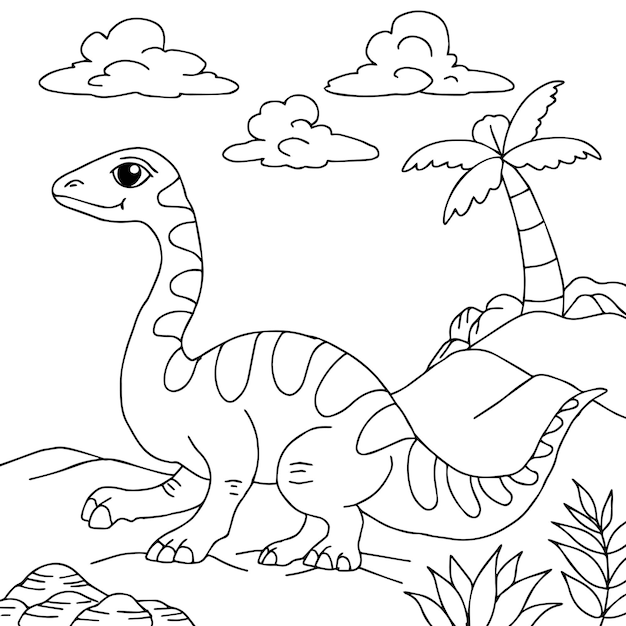 Vetor desenho de personagem de dinossauro para colorir para criança