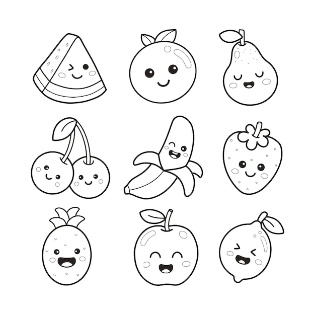 Desenho de personagem de frutas fofas para colorir para imprimir