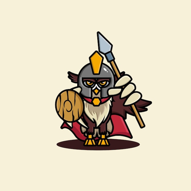 Desenho de personagem de gladiador fofo com coruja