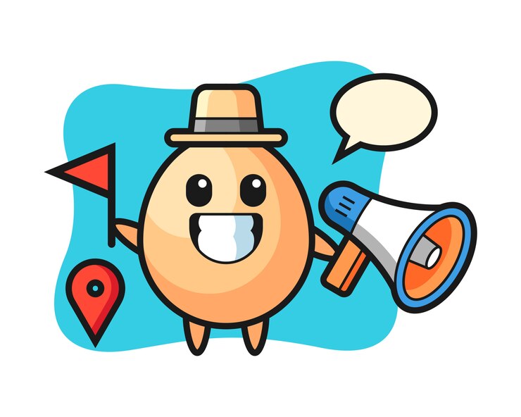 Vetor desenho de personagem de ovo como um guia de turismo, design de estilo bonito para camiseta, adesivo, elemento de logotipo