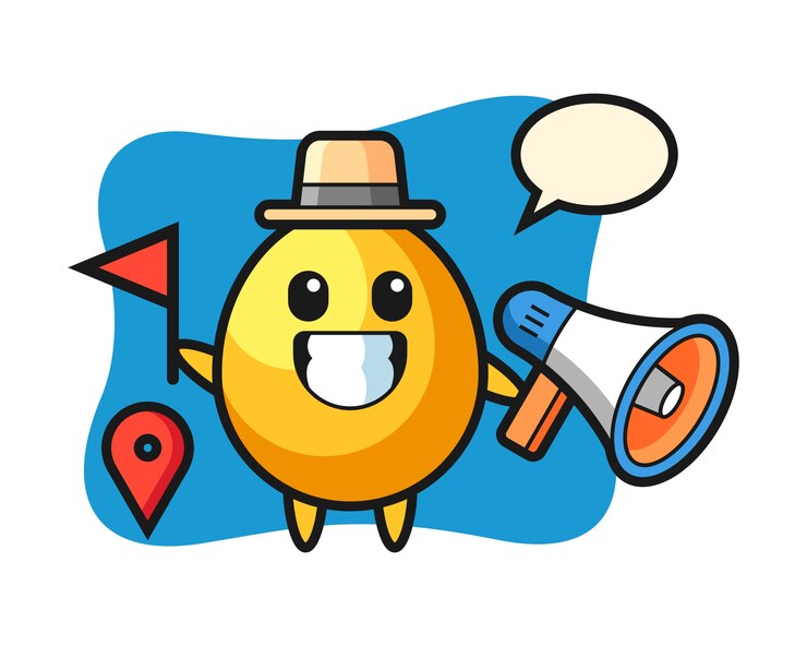Vetor desenho de personagem de ovo de ouro como um guia de turismo, design de estilo bonito