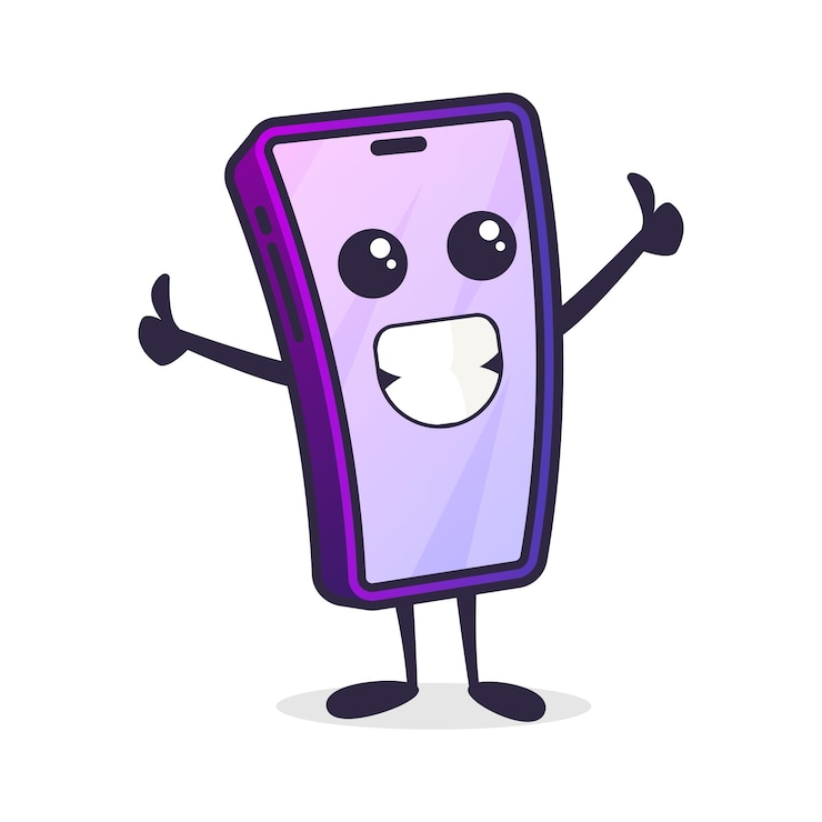 Vetor desenho de personagem de telefone com o polegar para cima