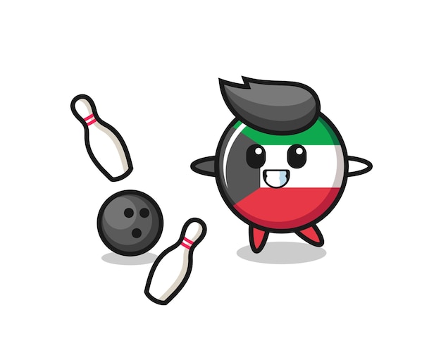 Desenho de personagem do emblema da bandeira kuwait está jogando boliche, design bonito