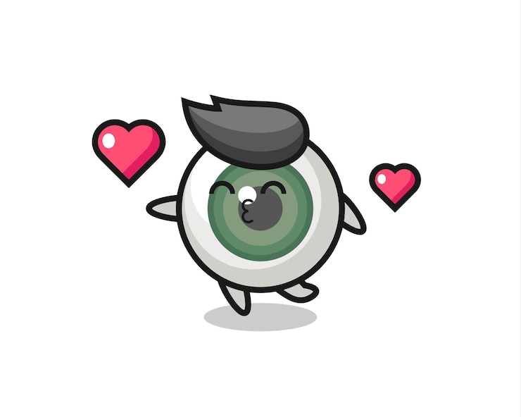 Vetor desenho de personagem do globo ocular com gesto de beijo, design de estilo fofo para camiseta, adesivo, elemento de logotipo
