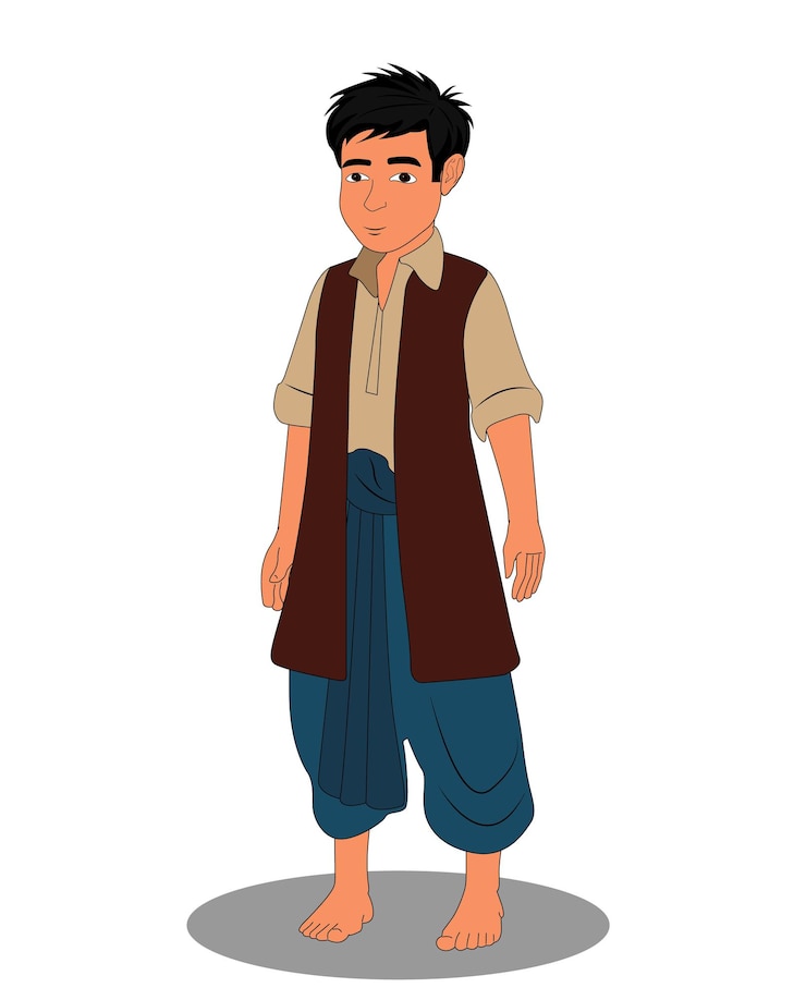 Vetor desenho de personagens de desenhos animados de meninos de aldeia indianos