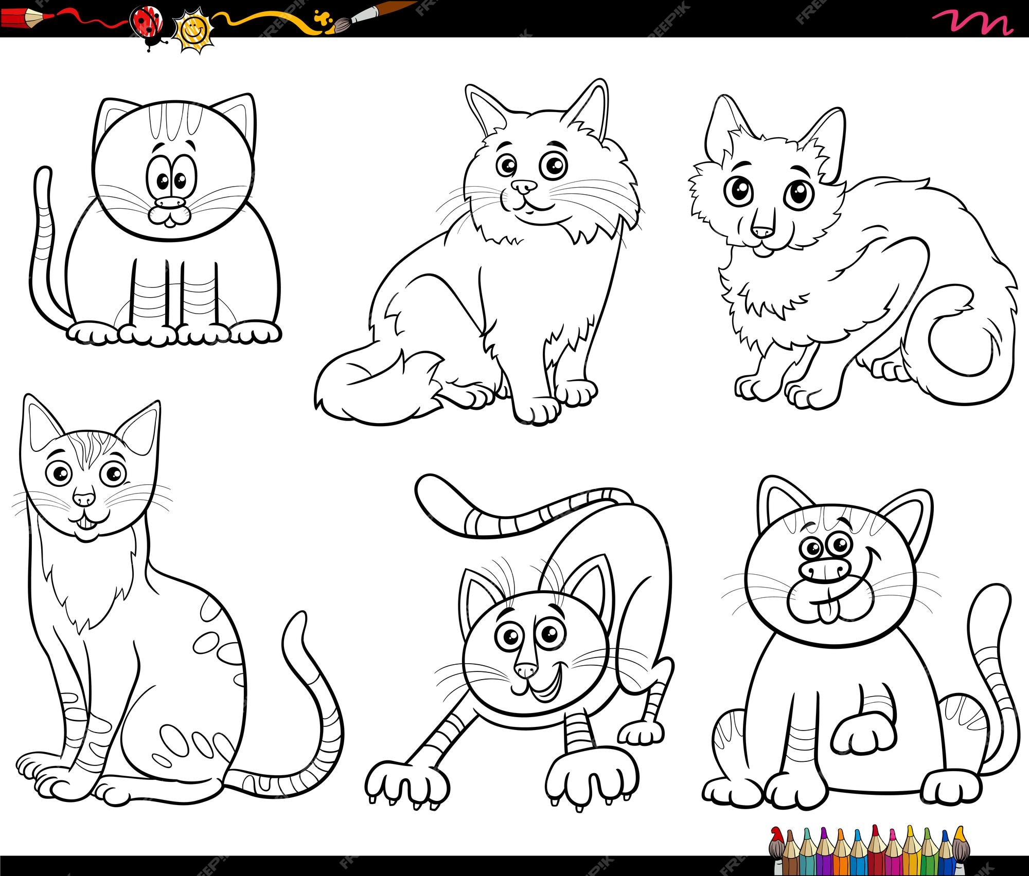 Desenhos Animados Preto Branco Ilustração Personagens Quadrinhos Gatos  Definir Página imagem vetorial de PantherMediaSeller© 505473940