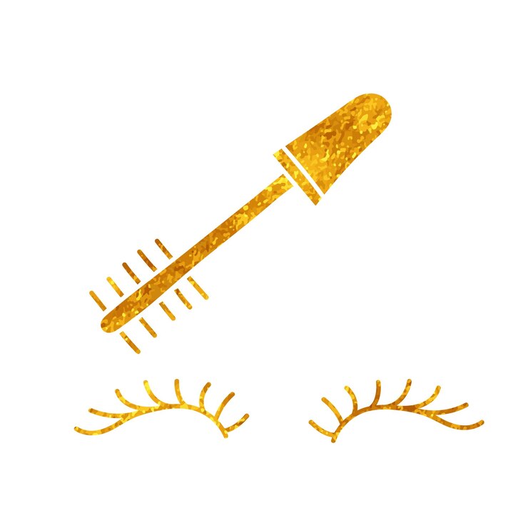 Vetor desenho de pestanas de maquilhagem cosmética em estilo de cor dourada