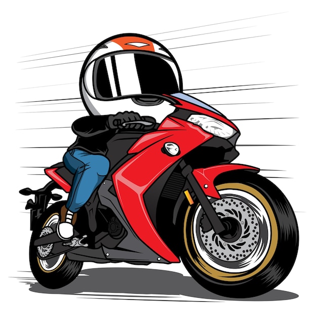 Desenho animado de corrida de motocicleta com capacete