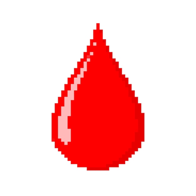 Desenho de pixel art de uma gota de sangue. ilustração vetorial gota de sangue vermelha em estilo pixel isolada