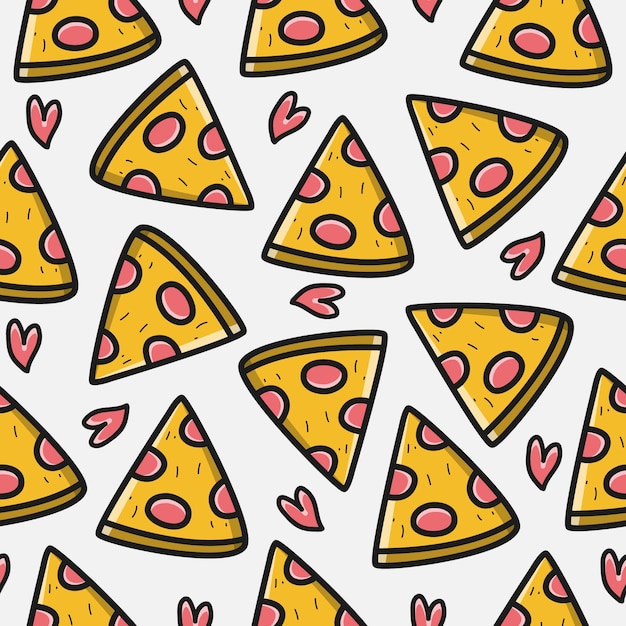 Desenho de pizza em desenhos animados kawaii desenhado à mão