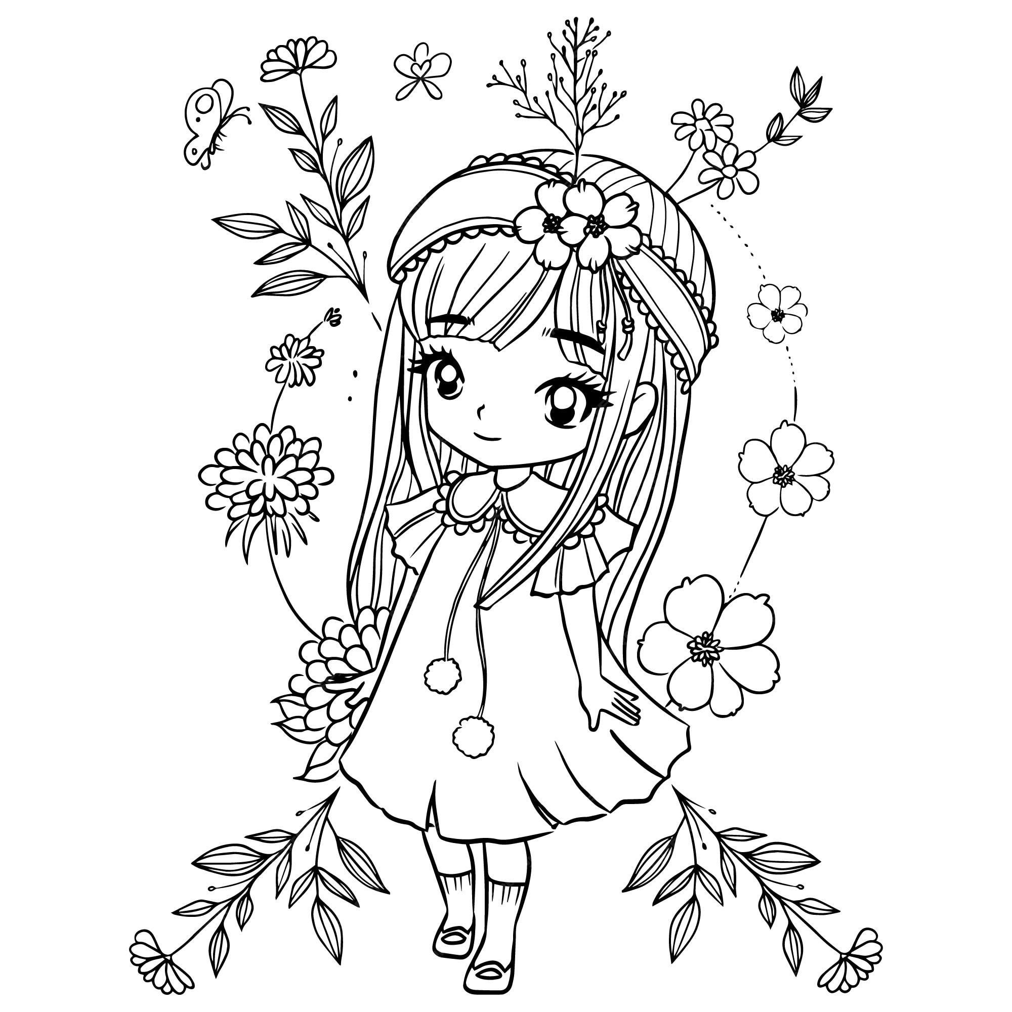 Desenho de Princesa kawaii para colorir