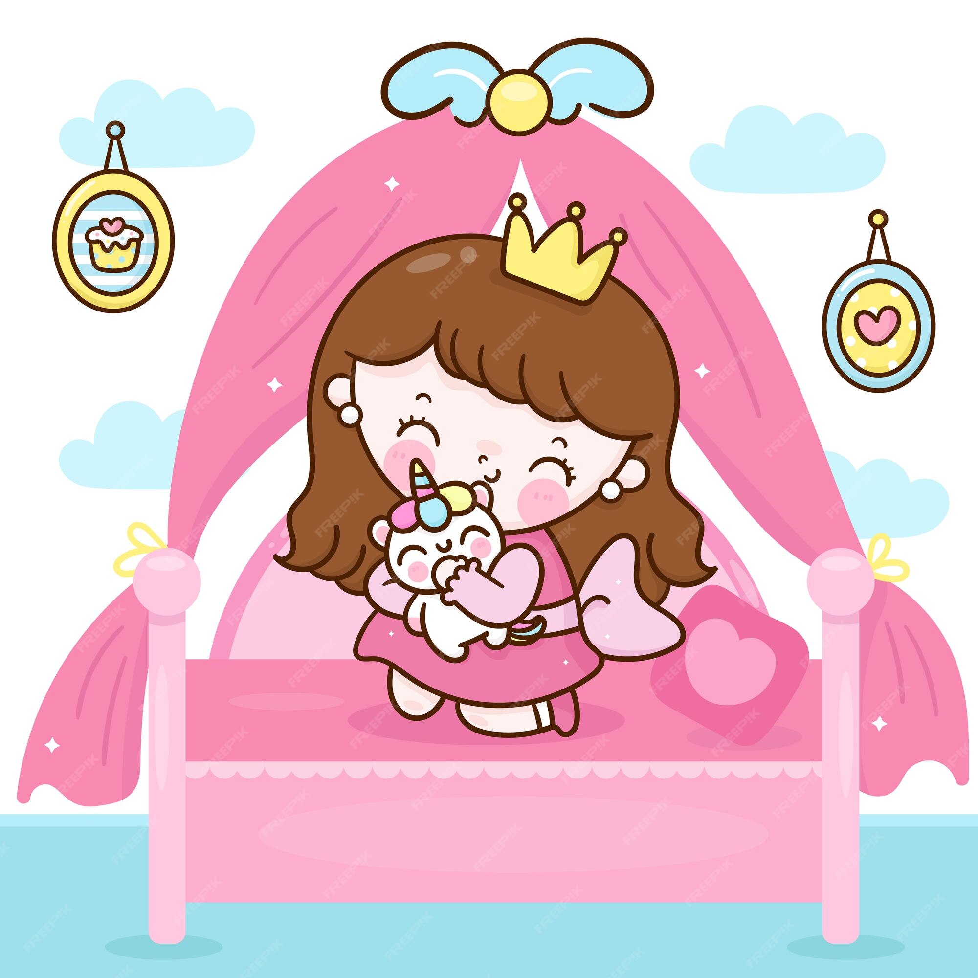 Bonitinha Princesa Desenho Abraçando Boneca Unicorn Fada Peluda Kawaii  Criança Bicarboninha Vai Para O Quarto Ilustração do Vetor - Ilustração de  quarto, convite: 222156707